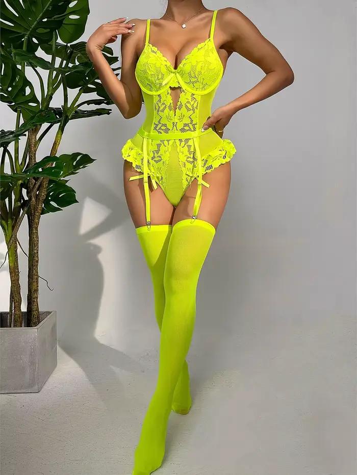 Diccvicc Sexy bas corps Lingerie Transparent broderie florale dentelle femmes sous-vêtements érotique Body fantaisie Costume intime