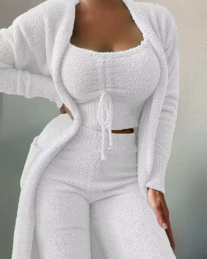 Ensemble pyjama en velours pour femme, haut court, pantalon Long, manteau, costume 3 pièces, chaud et doux, polaire, vêtements de maison, nouvelle collection automne hiver 2026, S-3XL