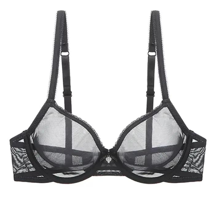 YBCG Sexy noir femmes soutien-gorge dentelle maille voir à travers les sous-vêtements Stretch creux Lingerie dentelle solide doux culottes soutiens-gorge pour les femmes