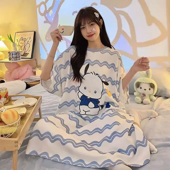 Nouvelle Robe de Nuit Hello Kitty Douce et Mignonne pour Femme, Version Coréenne, Col Rond, Coupe Ample, Tenue d'Intérieur Tendance