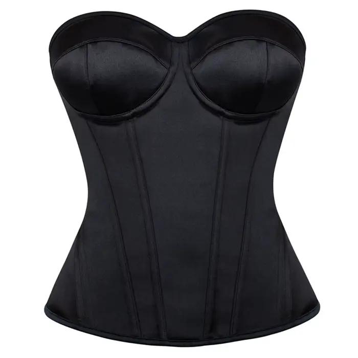 Corset noir pour femmes, bustier victorien à lacets, surbuste, sans manches, gothique, modelant le corps, bonnet rembourré, Streetwear