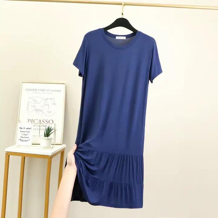 Vêtements de nuit pour femmes, chemises de nuit d'été décontractées, vêtements de nuit modaux, chemise de nuit ample plissée, robe mi-longue