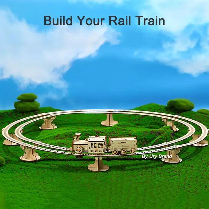 Puzzle 3D Train à vapeur mobile avec rails, jouet électrique à assembler, cadeau pour adulte, kit de construction en bois