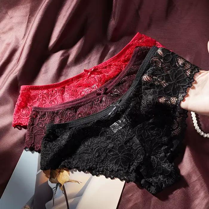 Culotte Sexy en Dentelle pour Femme, Sous-Vêtement Doux et Respirant, Transparent, Confortable