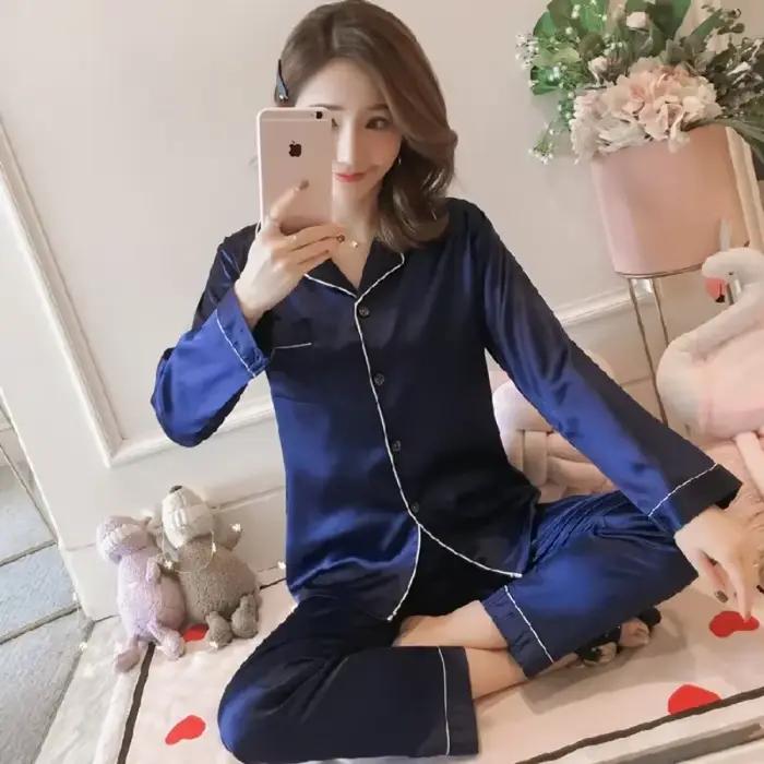 Pyjamas en soie pour femmes 2025 Sexy soie femmes Pijama ensembles vêtements de nuit à manches longues Cardigan femme glace soie maison Pijama Mujer Verano
