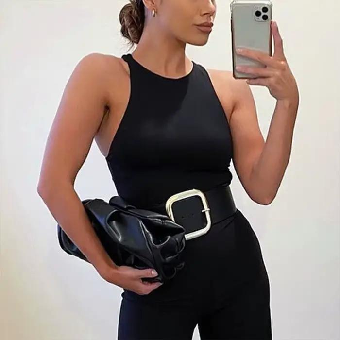 Body de Fitness à épaules dénudées pour femmes, débardeur d'été sans manches, vêtements moulants Sexy, Catsuit Y2k
