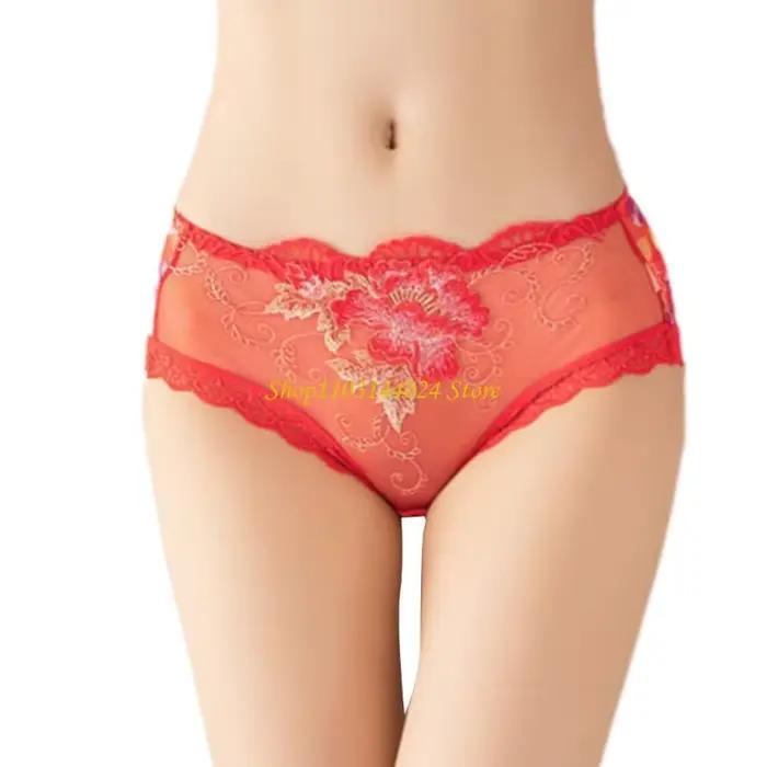 Culottes élégantes pour femmes en maille transparente avec broderie florale, dentelle transparente, lingerie, culottes hipsters