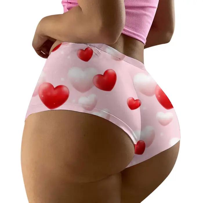 Culotte imprimée pour la saint-valentin pour femmes, sous-vêtements respirants, slip taille haute, Lingerie sans couture, couverture complète, sous-vêtements grande taille