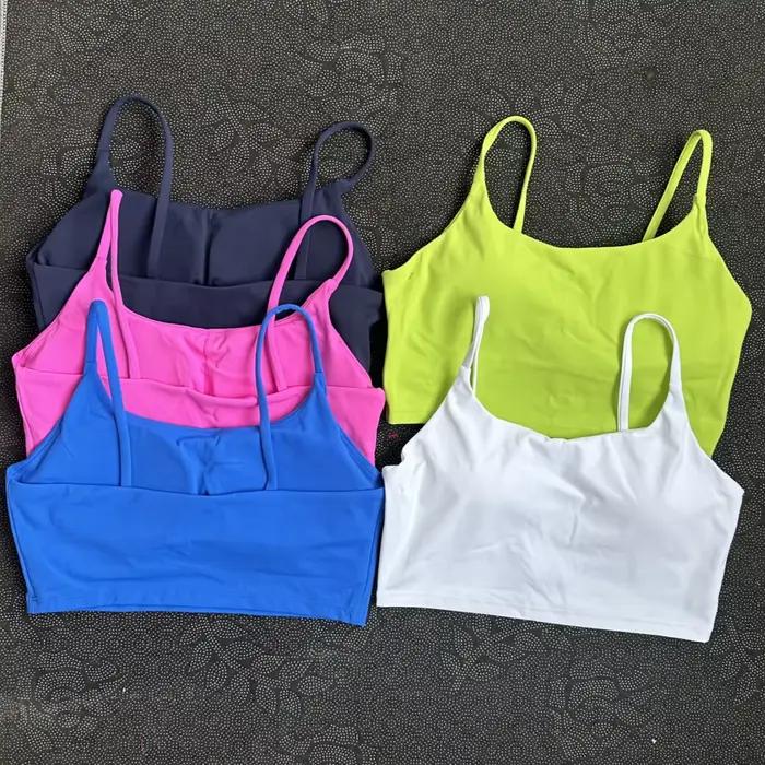 Soutien-gorge de Sport serré de couleur unie pour femmes, bretelles Spaghetti, soutien-gorge de Yoga, sous-vêtements athlétiques, haut souple, Train d'entraînement avec coussinet de poitrine