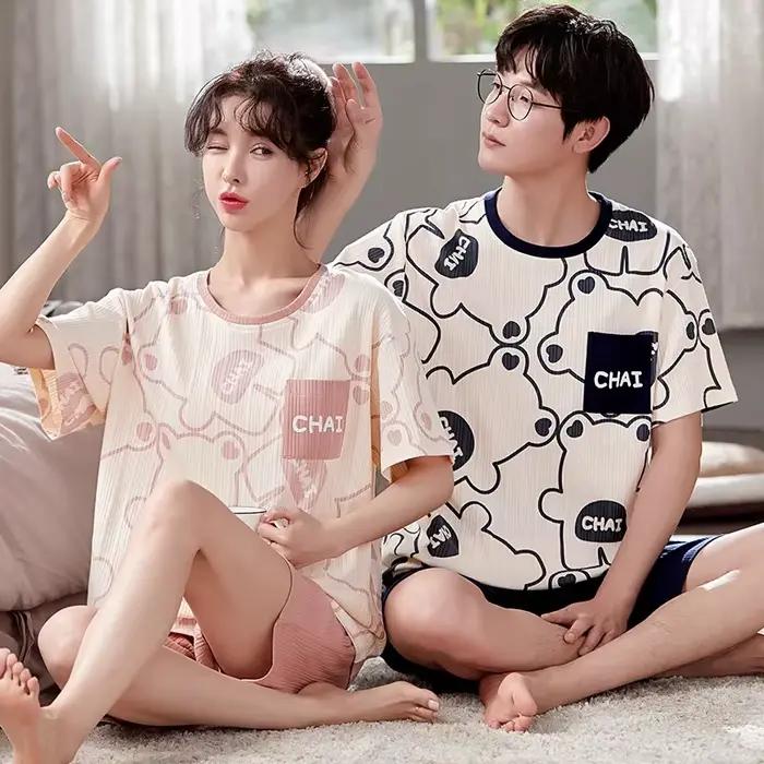 Ensemble de pyjamas de dessin animé pour couple, vêtements de nuit assortis, vêtements de nuit pour jeunes filles et grands garçons, été