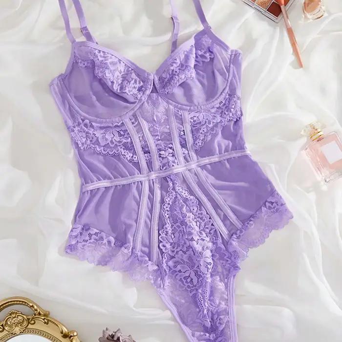 Body Sexy en dentelle blanche, Corset transparent à bretelles, Lingerie séduisante, Push Up, Teddy, pour femmes, Lingerie Sexy en maille et dentelle