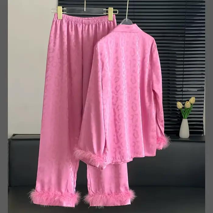 Pyjama imprimé léopard imbibé pour femme, vêtements de nuit à manches longues, chemise et pantalon de luxe, vêtements de détente pour la maison, été, nouveau, 2 pièces, 2025