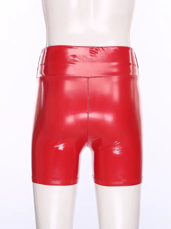 Shorts en similicuir PU taille haute effet mouillé pour femme, style pole dance, moulants et extensibles, pour soirées en boîte de nuit et raves