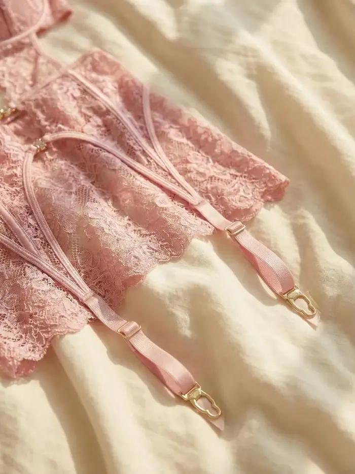 Sexy průhledný krajkový set podprsenka a podvazkový pás