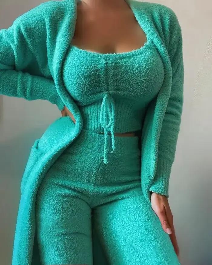 Ensemble pyjama en velours pour femme, haut court, pantalon Long, manteau, costume 3 pièces, chaud et doux, polaire, vêtements de maison, nouvelle collection automne hiver 2026, S-3XL