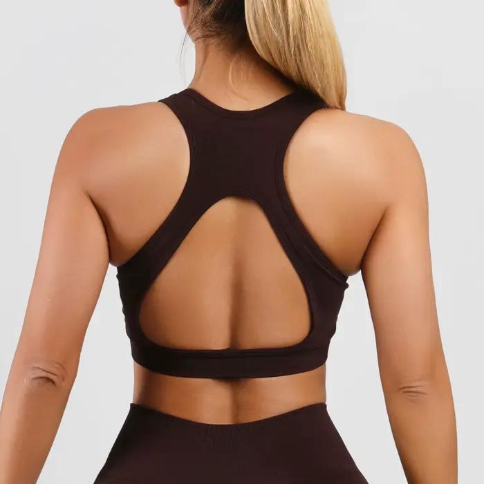 Soutien-gorge de sport intégré sans couture, débardeur de yoga dos nu, sans armatures, absorption des chocs, en tissu nylon confortable