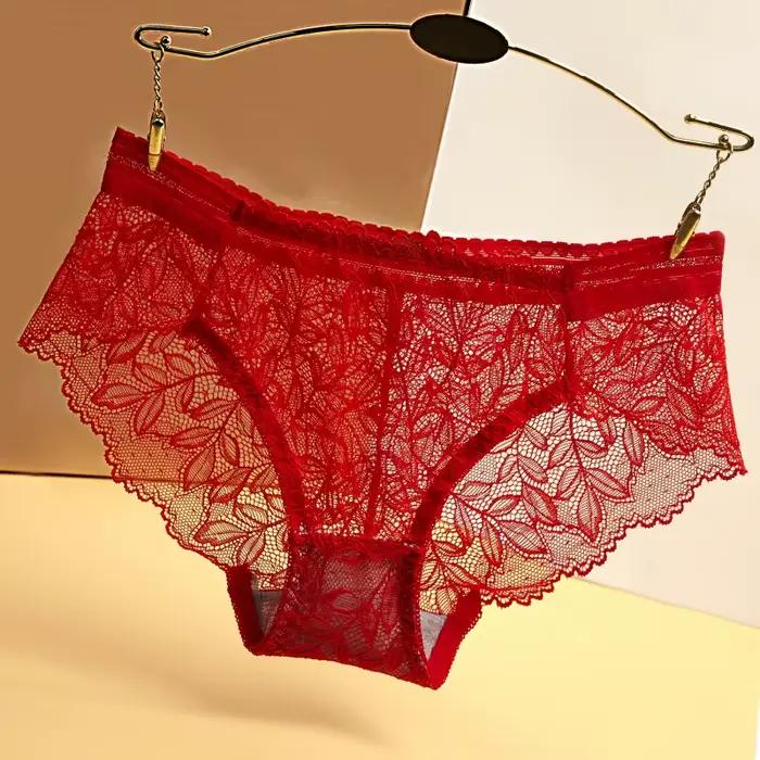 Culotte Géométrique en Dentelle pour Femme, Sous-Vêtement Sexy, Taille Basse, Lingerie Féminine