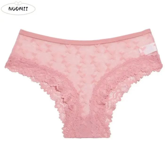 Culottes transparentes taille basse en maille pour femmes, sans couture, avec dentelle florale papillon, pour filles