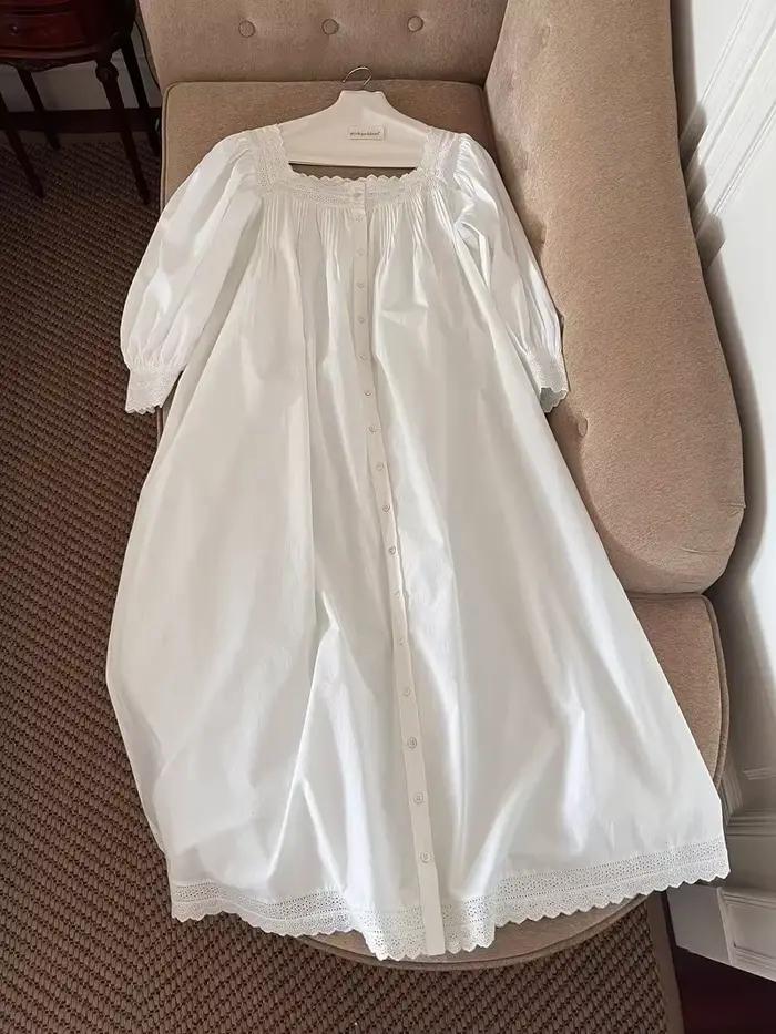 Femmes robe de nuit printemps automne pur coton à manches longues Peignoir romantique Vintage chemises de nuit vêtements de nuit princesse vêtements de nuit