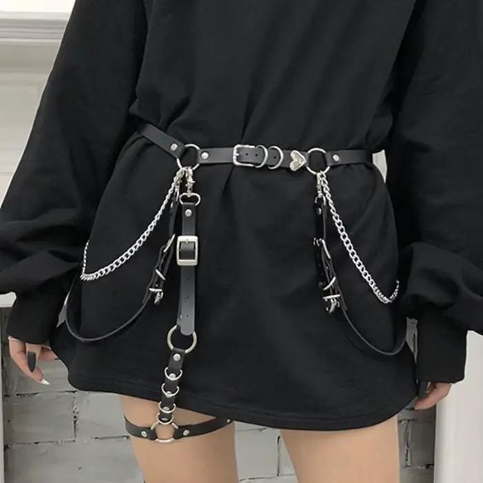 Ceinture de taille et chaîne de hanche pour femmes, style mode, discothèque, punk, hip-hop, rock, avec motif cœur
