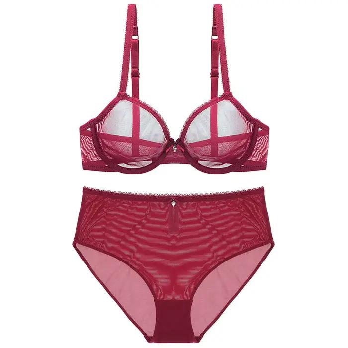 Varsbaby Ensemble de lingerie sexy transparente, soutien-gorge en fil, culotte taille haute transparente, ensemble grande taille 2 pièces