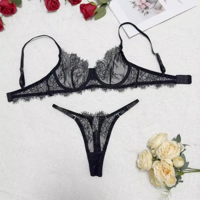 2025 Sexy pure dentelle cils Unline une couche dentelle Lingerie femme Lingerie soutien-gorge et culotte ensemble basique femmes sous-vêtements intimes