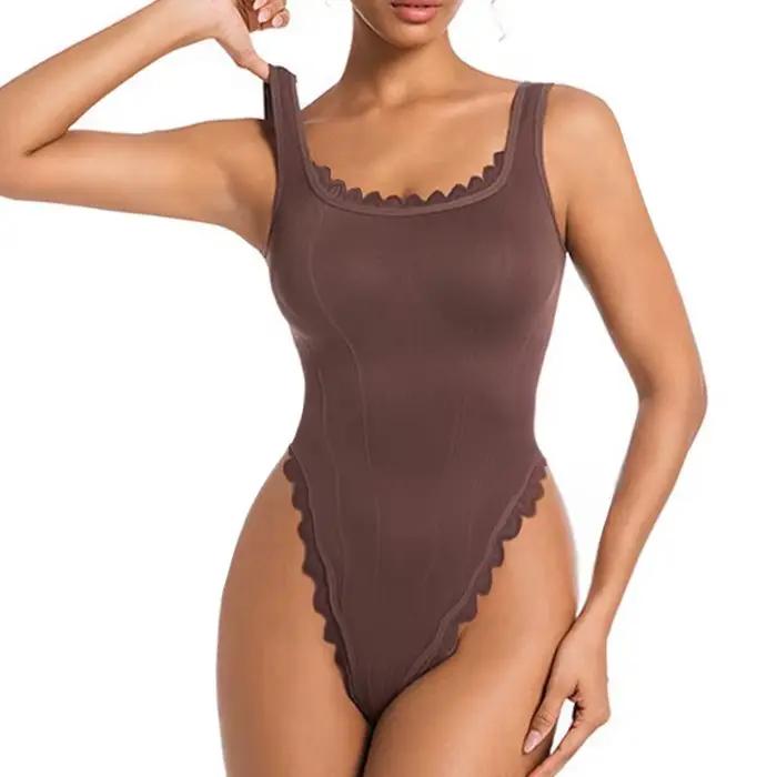 GUUDIA débardeur body dentelle col carré Shapewear body débardeur body contrôle du ventre string Cami body hauts large sangle