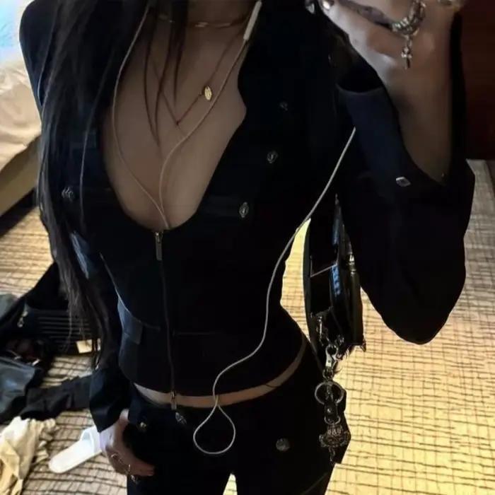 Design irrégulier, vêtements pour femmes, manches longues, bas, vêtements féminins, fille épicée, vêtements pour femmes, tops punk Y2k, streetwear, camisetas