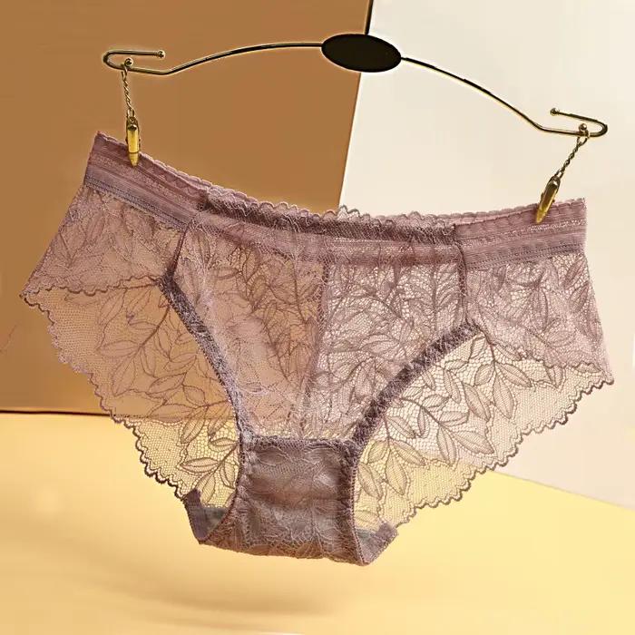 Culotte Géométrique en Dentelle pour Femme, Sous-Vêtement Sexy, Taille Basse, Lingerie Féminine
