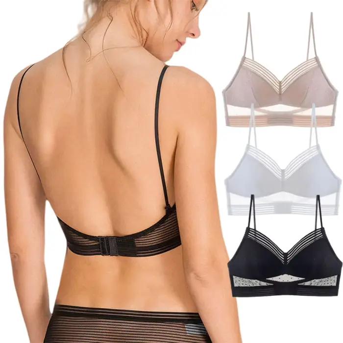 Soutien-gorge dos bas pour femmes, sans couture, Invisible, dos nu, en maille à pois, brassière sans fil pour dames