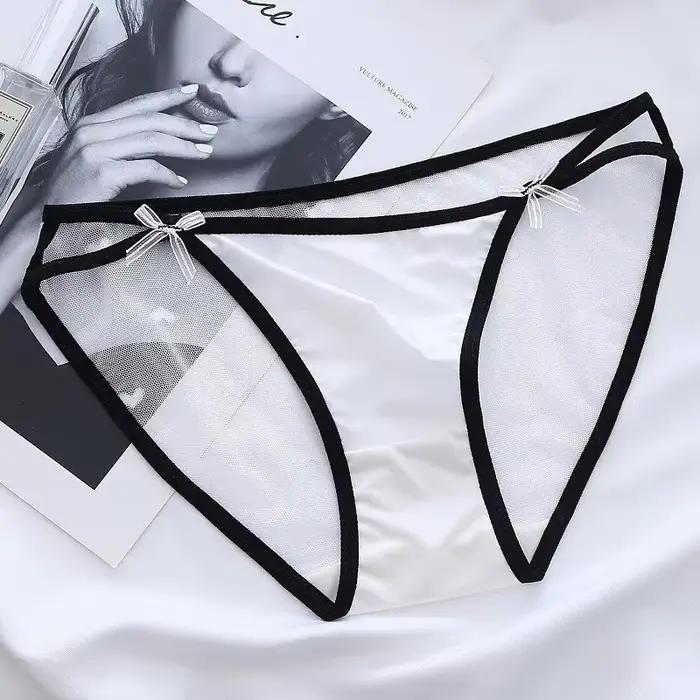 Culotte transparente en maille "Coussins" pour femme, slip à double nœud papillon, sous-vêtement doux, lingerie intime, sexy