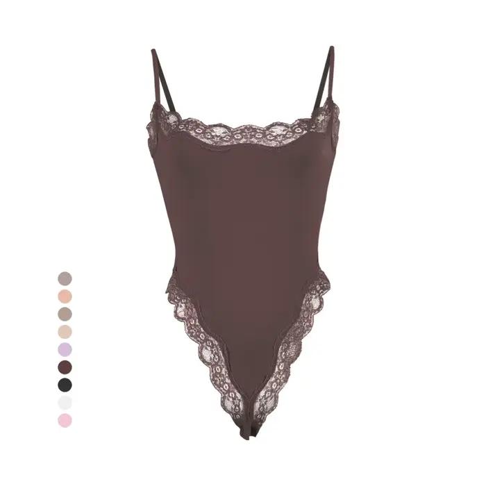 Body Camisole en dentelle pour femmes, couleur unie, sans manches, dos nu, modelant le corps, une pièce, Sexy, Slim, moulant, barboteuse, débardeur d'été