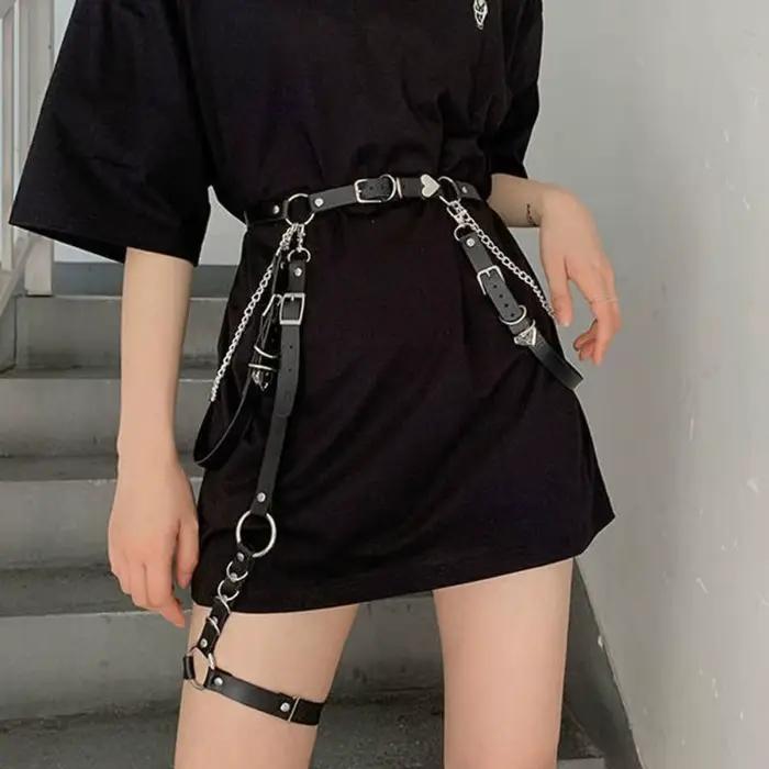 Mode dames discothèque coeur Punk ceinture taille chaîne dames robe Cummerbands Hip Hop Rock ceinture