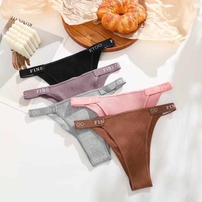 4 pièces/ensemble femmes coton culottes Sexy caleçons taille basse femme slips Finetoo lettres string couleur unie Lingerie intime M-XL