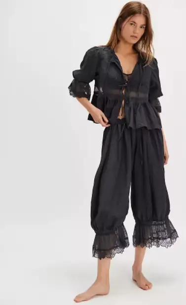 Pantalon Bloomers pour Femme Y2K avec Dentelle, Pantalon Vintage à Volants Mignon, Pantalon Long Coupe Citrouille, Bas de Pyjama Capri, Tenue Décontractée Streetwear