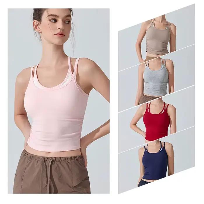 Constracting Soutien-gorge de sport dos nageur pour femme avec coussinets amovibles - Débardeur d'entraînement dos en maille, soutien-gorge intégré pour yoga, pilates, salle de sport