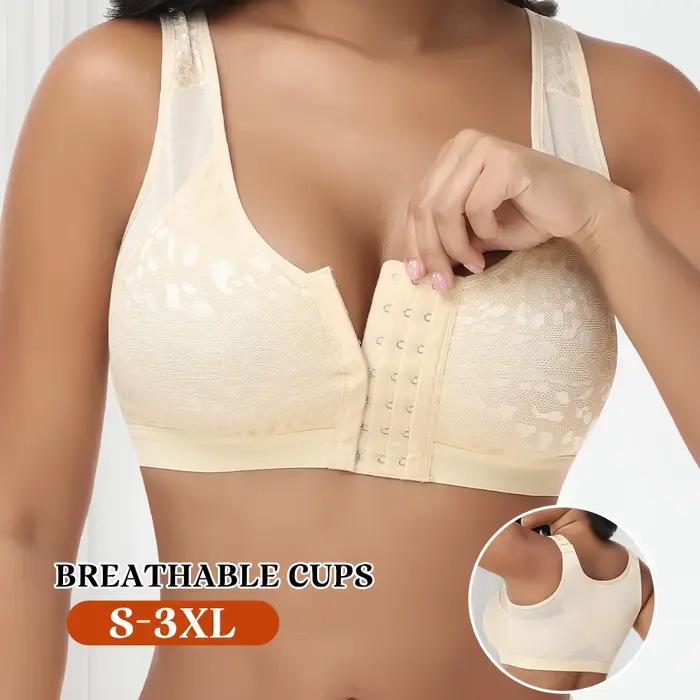 Soutien-gorge sans armatures à fermeture avant en dentelle pour femme, avec larges bretelles de maintien, effet push-up et galbant, boucle réglable, respirant, lingerie sculptante