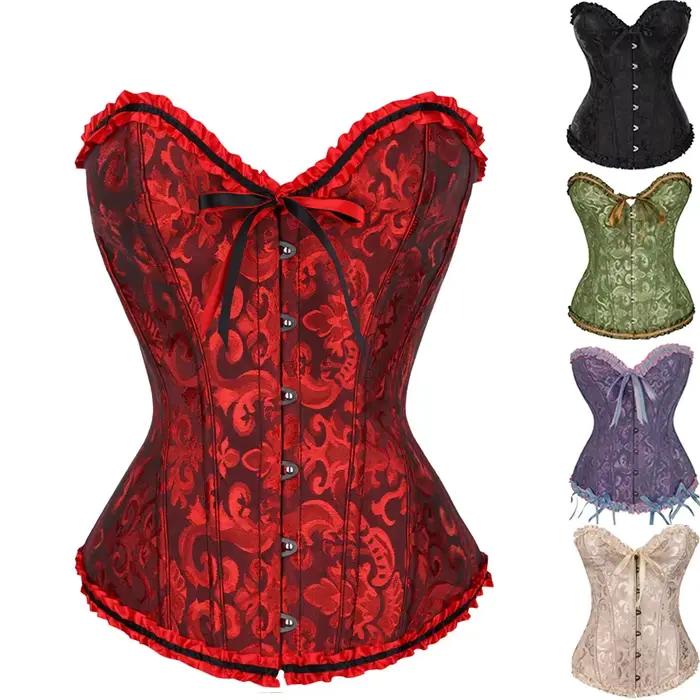 Corsets Sexy Bustiers dentelle florale hauts pour femmes fleur imprimé Vintage Corset gothique Satin Lingerie Corselet surbuste désossé