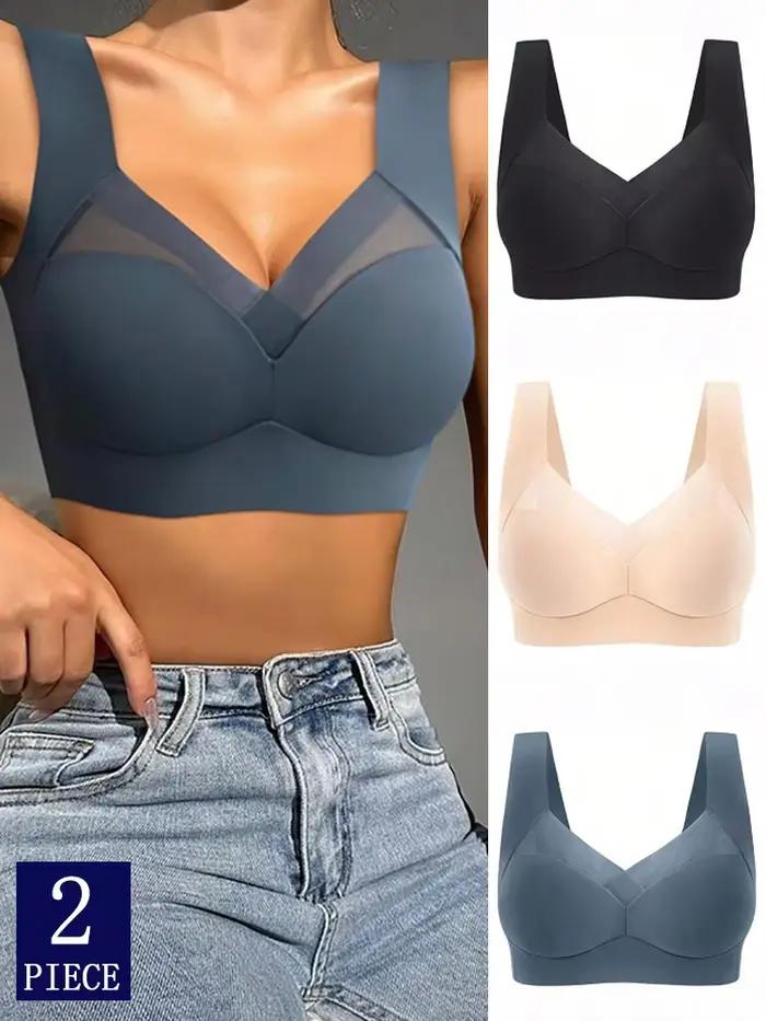 2 pièces femmes dentelle Sport soutiens-gorge grande taille sans couture soutien-gorge Bralette dos nu dame brassière gilet femme rassembler résistant aux chocs sans fil L-3XL