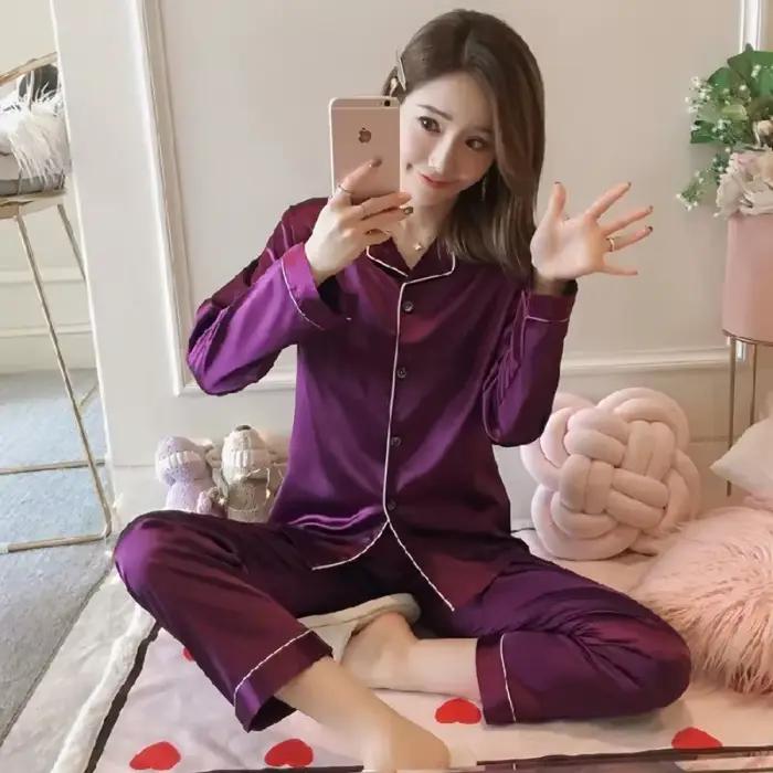 Pyjamas en soie pour femmes 2025 Sexy soie femmes Pijama ensembles vêtements de nuit à manches longues Cardigan femme glace soie maison Pijama Mujer Verano