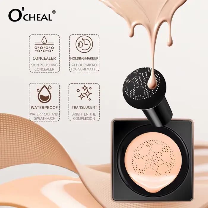 Crème CC O'CHEAL Mushroom Cushion, couvrance légère, longue tenue, hydratante, waterproof, contrôle du sébum, correcteur, crème BB, maquillage