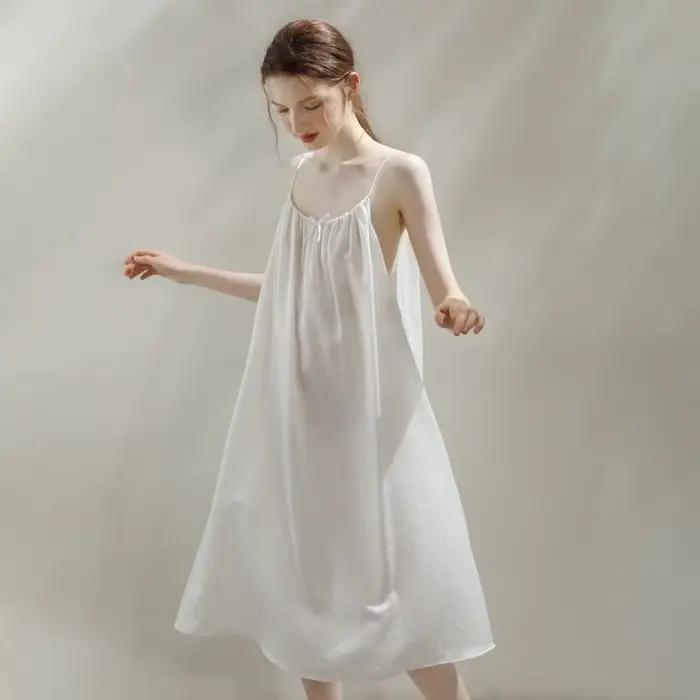 Nouvelle Robe de Nuit Coréenne Mi-Longue pour Femme, Vêtement d'Intérieur Estival, Pyjama, Lingerie, Robe de Nuit Mignonne pour Fille