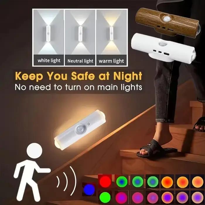 Lampe murale intelligente à dégradé RGB avec capteur de mouvement magnétique rechargeable pour chambre, salle de bain, placard, jardin, décoration intérieure