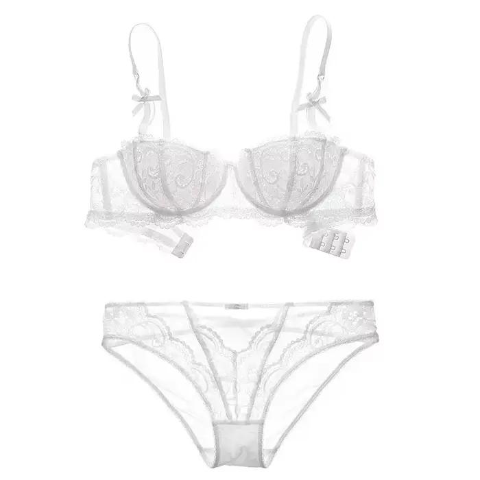 Ensemble de soutien-gorge en dentelle de Noël – Bralette transparente noire et rouge, demi-tasse ultra fine, look Pure Desire, sous-vêtements Tushy, lingerie de fête de Noël