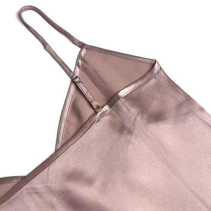 Chemise de nuit en soie de mûrier pour femmes, Lingerie 100% réelle, 19 mamans, vêtements de nuit, col en V, bretelles Spaghetti, S-4XL