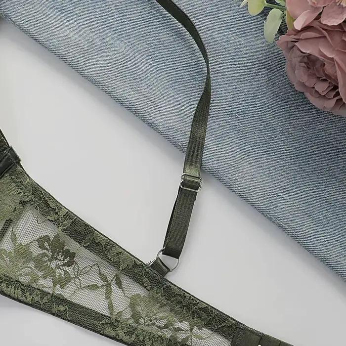Soutien-gorge sexy en dentelle florale pour femme, avec armatures, décolleté plongeant en V, sans rembourrage, lingerie confortable, bretelles réglables, élégant, vert, pour tous les jours
