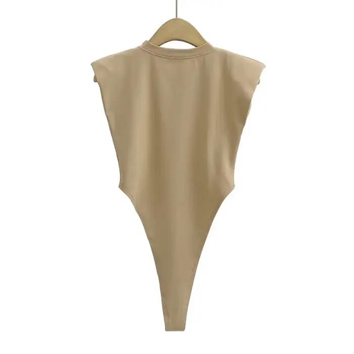 Body moulant une pièce pour femme, combinaison rembourrée à épaules, noir, sans manches, blanc, été, 2024