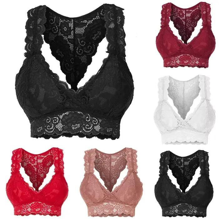 Soutien-gorge grande taille pour femmes, sans couture, transparent, Lingerie Sexy, dentelle florale, Push Up, Bralette, grande taille, sport, gymnastique, Yoga, beauté du dos