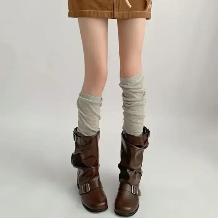 Chaussettes de pied de chambre fuchsia de nuit pour femmes, tuyau d'automne gris, jambières de ballet, chaussettes de mollet blanches