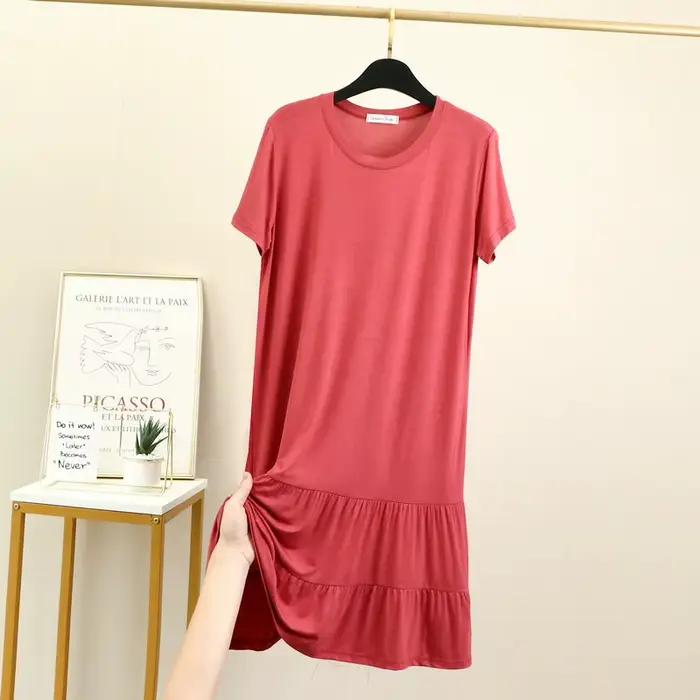 Vêtements de nuit pour femmes, chemises de nuit d'été décontractées, vêtements de nuit modaux, chemise de nuit ample plissée, robe mi-longue